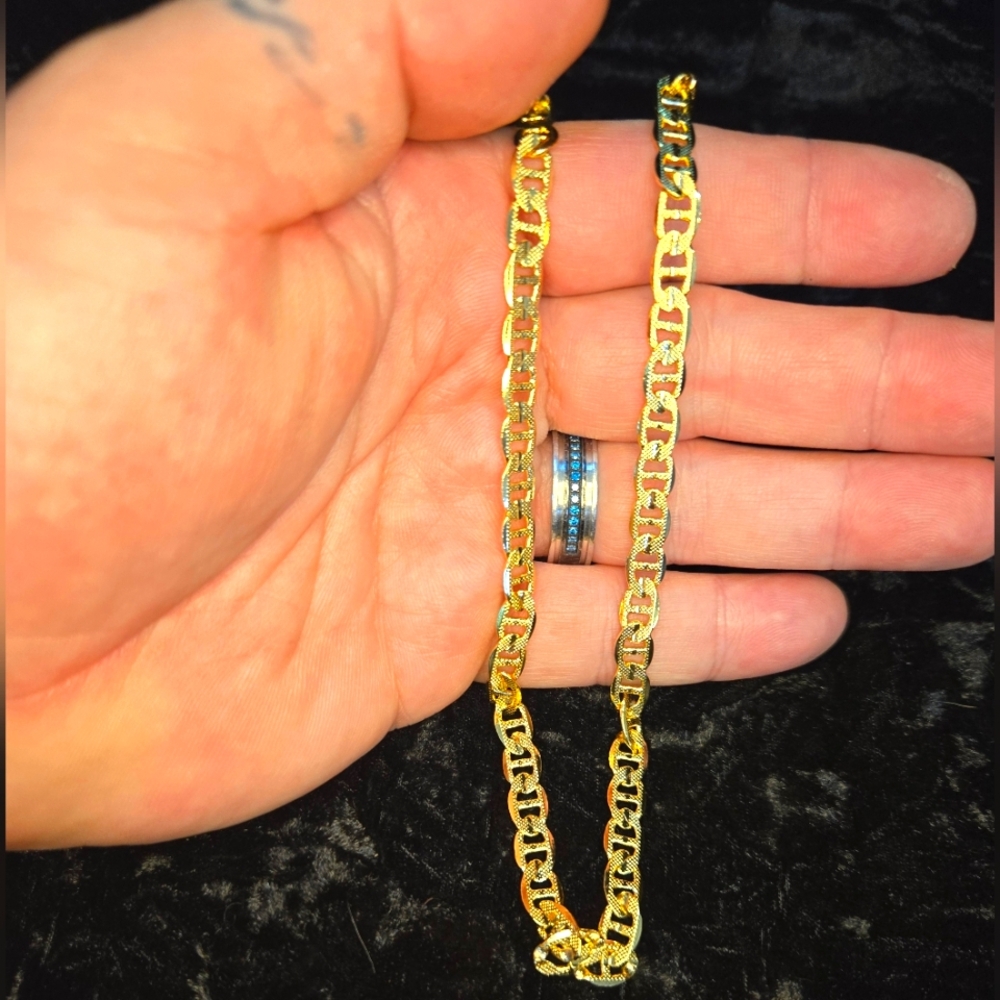 GOLD Necklace With Unique Oval Link Etched Edges 22"×6mm...25132